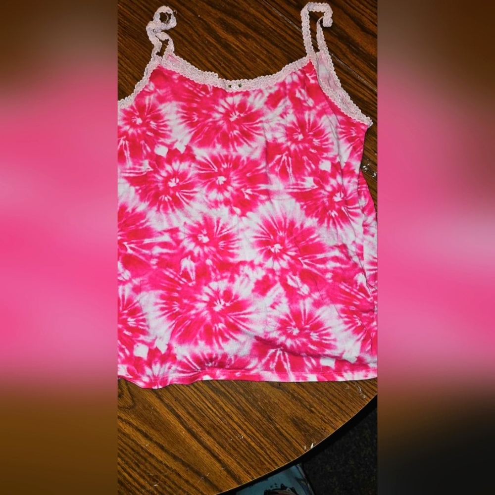 EUC Esme Pink Lace Tie Dye Tank Women's Sz Large